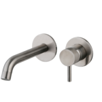 Wastafelmengkraan inbouw met box rond Gun Metal met geribbelde knop