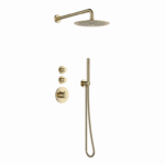 Doucheset inbouw deluxe rond Goud Geborsteld met geribbelde knop