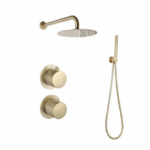 Doucheset inbouw Goud Geborsteld met geribbelde knop