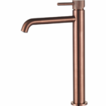 Wastafelmengkraan Slimline hoog rond Brons met geribbeld knop