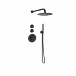 Doucheset inbouw deluxe rond Mat Zwart met geribbelde knop