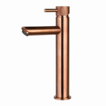 Wastafelmengkraan opbouw hoog rond Brons met geribbelde knop