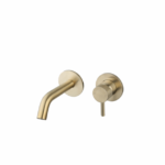 Wastafelmengkraan inbouw met box rond Goud Geborsteld met geribbelde knop