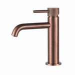 Wastafelmengkraan Slimline rond Brons met geribbelde knop