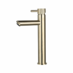 Wastafelmengkraan opbouw hoog rond Goud Geborsteld met geribbelde knop