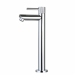 Fonteinkraan opbouw hoog rond Chroom met geribbelde knop
