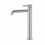 Wastafelmengkraan Slimline hoog rond RVS met geribbelde knop