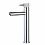 Wastafelmengkraan opbouw hoog rond Chroom met geribbelde knop