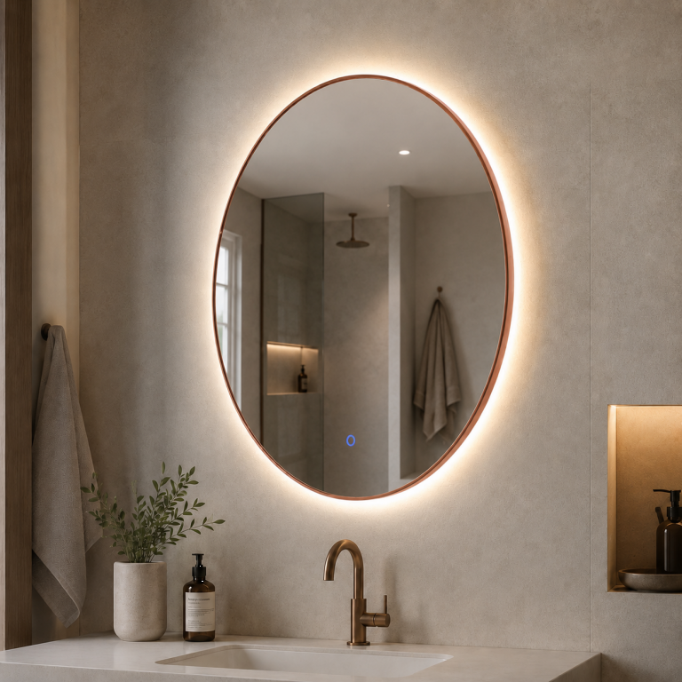Ronde spiegel Brons met LED verlichting, 3 kleur instelbaar & dimbaar - Afbeelding 2