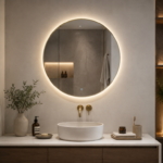 Ronde spiegel Goud Geborsteld met LED verlichting, 3 kleur instelbaar & dimbaar