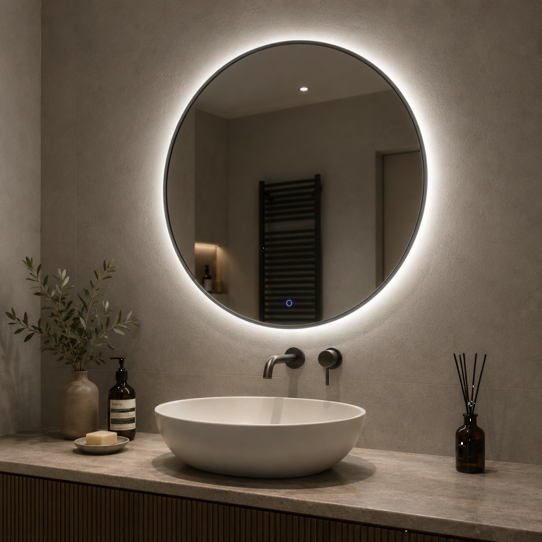 Ronde spiegel Gun Metal met LED verlichting, 3 kleur instelbaar & dimbaar incl. spiegelverwarming - Afbeelding 2