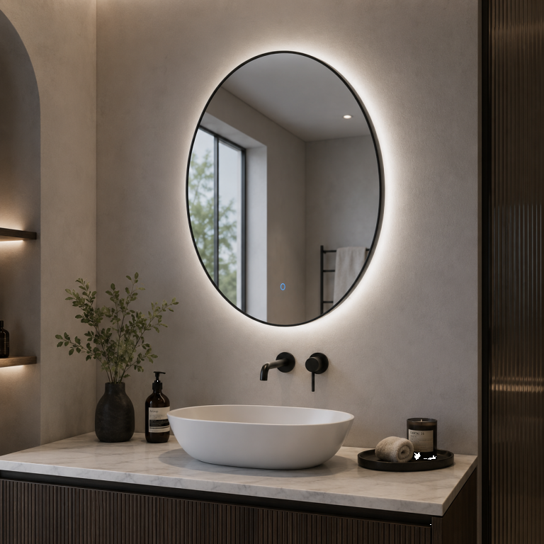 Ronde spiegel Mat Zwart met LED verlichting, 3 kleur instelbaar & dimbaar incl. spiegelverwarming - Afbeelding 2