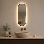 Spiegel ambiance ovaal Mat Zwart met indirecte LED verlichting, 3 kleur instelbaar & dimbaar
