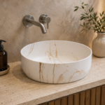 Waskom Keramiek Rond Victoria Color Line Marmerlook Wit