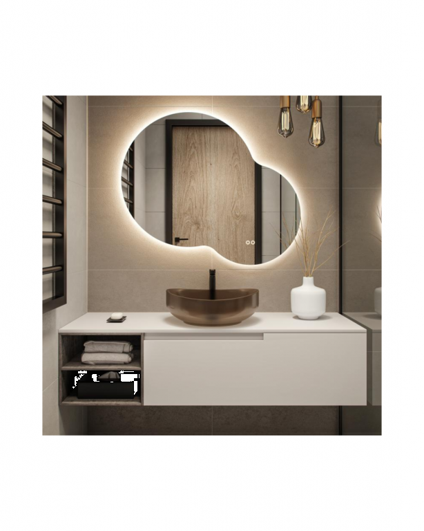 Spiegel organisch rond met indirecte LED verlichting rondom incl, spiegelverwarming - Afbeelding 2